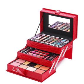 img 4 attached to 💄 Duer Lika Professional Leather Train Case: Exclusive Makeup Kit (Eyeshadow, Blushes, Powder, Lipstick & More) in Holiday Red - MU12