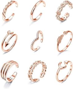 img 4 attached to 🌸 CASSIECA 9PCS Adjustable Hypoallergenic Toe Rings for Women: Flower & Arrow Tail Pinky Knuckle Rings - Stylish Summer Beach Foot Jewelry Set