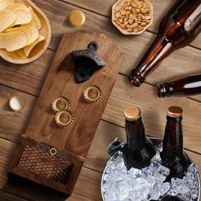 img 1 attached to 🍺 Janolia Vintage Style Wooden Wall Beer Opener with Cap Catcher: Perfect Father's Day or Friendship Gift