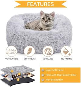 img 2 attached to 🐱 DUDUPE Calming Cat Dog Bed: Plush Pet Cushion with Non-Slip Bottom + Grooming Gloves – Improve Sleep for Puppies and Kitties