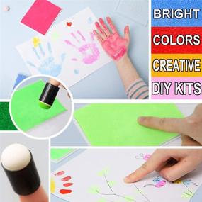 img 3 attached to Vibrant 12-Color Ink Stamp Pads Set for Kids: Includes 40 Finger Sponge Daubers and Storage Box - Ideal for Scrapbooking, Painting, and Card Making!