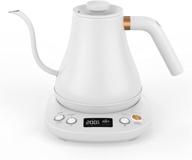 ☕ temperature control electric gooseneck kettle for coffee and tea, stainless steel inner lid and bottom, rapid heating 1200w, 0.8l capacity, built-in stopwatch, matt white finish. логотип