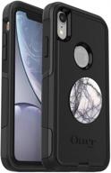 otterbox commuter series case for iphone xr - (black) with popsockets popgrip - (dove white marble) bundle logo