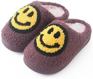 cozy memory foam slippers - warm smile face fuzzy slides with soft cotton comfort - anti-slip sole for kids, women, and men logo