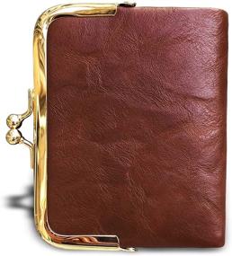 img 2 attached to 👜 Vintage Leather Women's Compact Bifold Wallet with RFID Protection, Zipper Coin Purse & Kiss Lock Closure