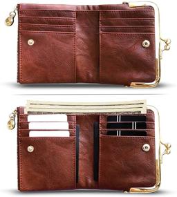 img 3 attached to 👜 Vintage Leather Women's Compact Bifold Wallet with RFID Protection, Zipper Coin Purse & Kiss Lock Closure