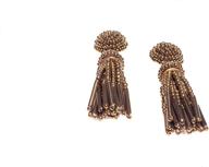 🌟 exquisite richera golden tussel seed bead earrings - elegant size 60mm for women and girls logo