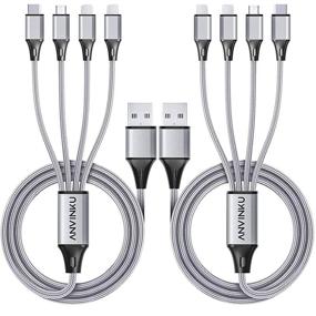 img 4 attached to 🔌 4-в-1 Многофункциональный зарядный кабель: Нейлоновая оплетка 3A 4FT Универсальное зарядное устройство для всех устройств - порт Type-C/Micro USB - USB-кабель для мобильных телефонов и других устройств (серебристый, 2 шт.)