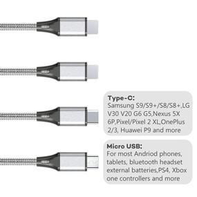 img 3 attached to 🔌 4-в-1 Многофункциональный зарядный кабель: Нейлоновая оплетка 3A 4FT Универсальное зарядное устройство для всех устройств - порт Type-C/Micro USB - USB-кабель для мобильных телефонов и других устройств (серебристый, 2 шт.)