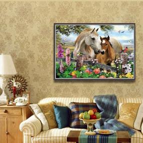 img 3 attached to 🐎 Фипарт 5D Самодельный набор для вышивания бисером: настенные наклейки с изображением лошадей для украшения гостиной (12X16 дюймов / 30X40 см)