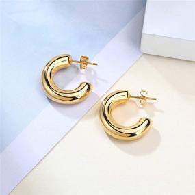 img 1 attached to 💫 Gamtic 18k Gold Plated Thick Big Hoop Earrings: Statement Jewelry for Women and Girls