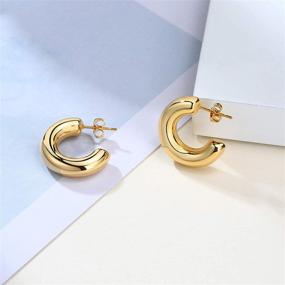 img 2 attached to 💫 Gamtic 18k Gold Plated Thick Big Hoop Earrings: Statement Jewelry for Women and Girls