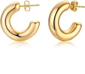 img 4 attached to 💫 Gamtic 18k Gold Plated Thick Big Hoop Earrings: Statement Jewelry for Women and Girls