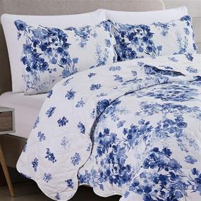 img 2 attached to 🌸 Jacqueline Collection: All-Season 3-Piece Reversible Quilt Set with Shams - Floral Print Microfiber Bedspread for Full/Queen Size