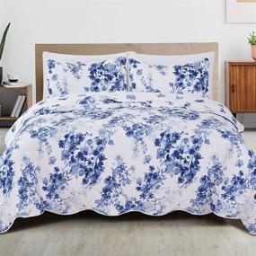 img 4 attached to 🌸 Jacqueline Collection: All-Season 3-Piece Reversible Quilt Set with Shams - Floral Print Microfiber Bedspread for Full/Queen Size