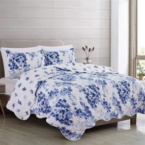 img 3 attached to 🌸 Jacqueline Collection: All-Season 3-Piece Reversible Quilt Set with Shams - Floral Print Microfiber Bedspread for Full/Queen Size