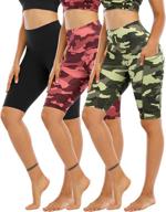 🩳 chrleisure 3 pack women's biker shorts - high waist yoga shorts with pockets and tummy control logo