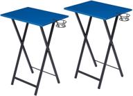 📺 vecelo portable tv trays set of 2: folding tables for snacks & drinks, easy assembly & storage, sturdy dark blue design logo