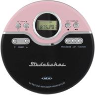 🎶 ретро джоггабльный персональный cd-плеер с fm-радио - studebaker sb3703pb - розовый/черный логотип