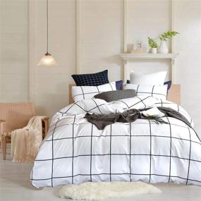 img 4 attached to 🛏️ Wellboo White Plaid Duvet Cover: Stylish Checkered Design for Twin Bed, Cotton Grid Black and White Bedding Set - Ideal for Women, Men, Teens, and Dorm Rooms - Soft, Durable, and No Insert Required