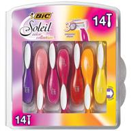 🪒 bic premium shaving razor set for women - aloe vera & vitamin e lubricating disposable razors, strip soleil color, 14-count, 3 blades logo
