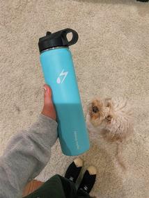 img 1 attached to 🍃 24 oz Sage Hydro Energy Water Bottle - Stainless Steel, Vacuum-Insulated with Straw Lid - Reusable, Wide Mouth Stainless-Steel Design