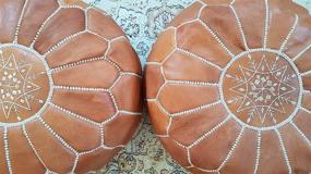 img 1 attached to 🪑 Transform Your Living Room with the ARTOUARZAZATE Set of 2 Amazing Moroccan Pouf! Handmade Leather Pouf, Ottomans, and Footstool - Unstuffed (Brown)