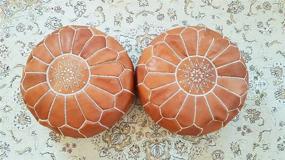 img 2 attached to 🪑 Transform Your Living Room with the ARTOUARZAZATE Set of 2 Amazing Moroccan Pouf! Handmade Leather Pouf, Ottomans, and Footstool - Unstuffed (Brown)