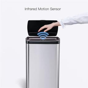 img 3 attached to 🗑️ SANIWISE 13 Gallon Automatic Kitchen Trash Can - Large Stainless Steel Garbage Can 50 Liter with Motion Sensor and Lid (Batteries Required, Excluded)