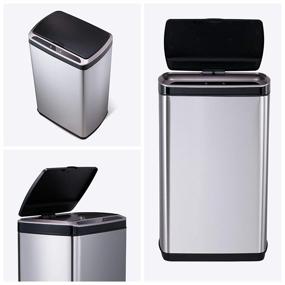 img 2 attached to 🗑️ SANIWISE 13 Gallon Automatic Kitchen Trash Can - Large Stainless Steel Garbage Can 50 Liter with Motion Sensor and Lid (Batteries Required, Excluded)
