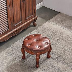 img 1 attached to 🪑 KIVSON Round Foot Stool Ottoman - Microfiber Leather Upholstered Foot Rest for Living Room, Sofa, Entryway - Solid Wood Stool in Light Brown Shade