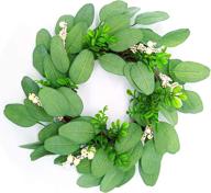 🌼 farmhouse spring decor: stunning 15 inch artificial lambs ear wreath with small white berries, perfect for front door, wall, window, and everyday greenery логотип