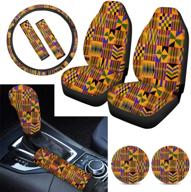 🚗 tupalatus 9-piece car accessories bundle – gear shift knob cover, handbrake cover, seat belt shoulder pads, car coaster, steering wheel cover, and front seat covers. african ethnic tribe style – perfect gifts for women logo