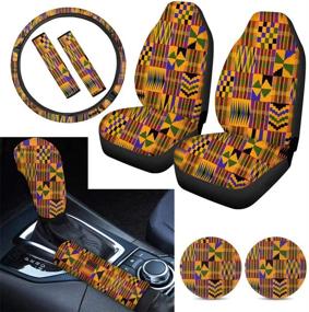 img 4 attached to 🚗 Tupalatus 9-Piece Car Accessories Bundle – Gear Shift Knob Cover, Handbrake Cover, Seat Belt Shoulder Pads, Car Coaster, Steering Wheel Cover, and Front Seat Covers. African Ethnic Tribe Style – Perfect Gifts for Women