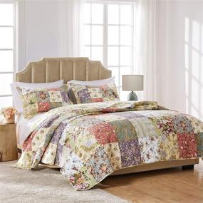 img 4 attached to Brighten Your Space with Greenland Home Blooming Prairie Cotton Patchwork Quilt Set - Full/Queen Size, 3 Piece Set