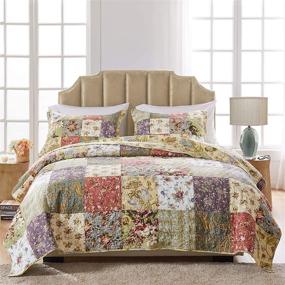 img 3 attached to Brighten Your Space with Greenland Home Blooming Prairie Cotton Patchwork Quilt Set - Full/Queen Size, 3 Piece Set