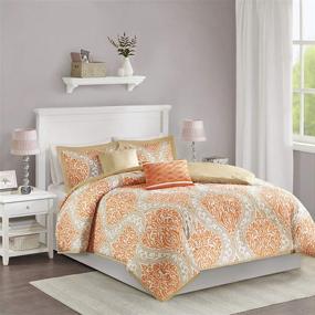 img 3 attached to 🛏️ Ultra Soft Intelligent Design Senna Comforter Set – King/Cal King Size – Orange/Taupe Damask – 5 Piece Bed Set – All Season Bedding