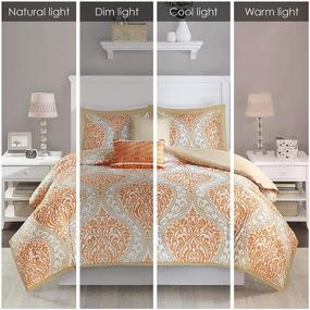 img 1 attached to 🛏️ Ultra Soft Intelligent Design Senna Comforter Set – King/Cal King Size – Orange/Taupe Damask – 5 Piece Bed Set – All Season Bedding