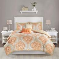 🛏️ ultra soft intelligent design senna comforter set – king/cal king size – orange/taupe damask – 5 piece bed set – all season bedding logo