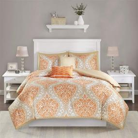 img 4 attached to 🛏️ Ultra Soft Intelligent Design Senna Comforter Set – King/Cal King Size – Orange/Taupe Damask – 5 Piece Bed Set – All Season Bedding