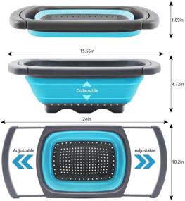 img 2 attached to 🍽️ QiMH Collapsible Colander Set of 3: Convenient Over the Sink Silicone Strainers - Dishwasher Safe (Blue & Grey)