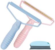 🧻 2-piece portable lint remover set: clothes & furniture fuzz shaver roller for fabrics, dog & cat hair removal with pet hair remover brush - pink & blue logo