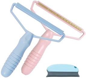 img 4 attached to 🧻 2-Piece Portable Lint Remover Set: Clothes & Furniture Fuzz Shaver Roller for Fabrics, Dog & Cat Hair Removal with Pet Hair Remover Brush - Pink & Blue