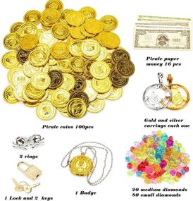 img 2 attached to 🏴 Premium Pirate Chest Toy Box: Unlock a World of Fun with Golden Red Treasure Chest, Lock and Keys, Gems, Gold Pirate Coins, Pirate Badge, Chains, Rings, Skull Earrings - Perfect Kids' Party Favor Sets!