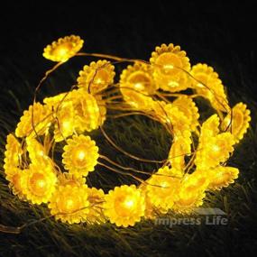 img 2 attached to 🌻 Impress Life Sunflower Helianthus Theme String Lights: Stunning 10 ft Silver Wire with 40 LEDs - Battery-Powered Twinkle Lighting with Remote for Enchanting Garden, Patio, Mantle, Mirror Bed, Wreath Memorial Day Decorations