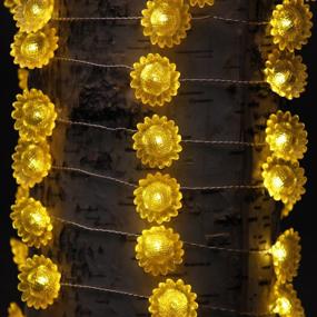 img 1 attached to 🌻 Impress Life Sunflower Helianthus Theme String Lights: Stunning 10 ft Silver Wire with 40 LEDs - Battery-Powered Twinkle Lighting with Remote for Enchanting Garden, Patio, Mantle, Mirror Bed, Wreath Memorial Day Decorations