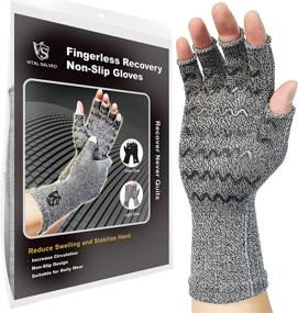 img 4 attached to Vital Salveo Fingerless Compression Arthritis Gloves - Pain Relief for Rheumatoid, Carpal Tunnel, Typing - Unisex Daily Support Half Finger Recovery Gloves (1 Pair) - Light Grey