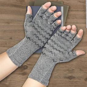 img 2 attached to Vital Salveo Fingerless Compression Arthritis Gloves - Pain Relief for Rheumatoid, Carpal Tunnel, Typing - Unisex Daily Support Half Finger Recovery Gloves (1 Pair) - Light Grey