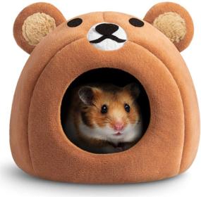 img 4 attached to 🏠 Hollypet Warm Small Pet Animals Bed: Cozy Nest for Dutch Pigs, Hamsters, Hedgehogs, Rats, Chinchillas, and Guinea Hogs - Mini House in Brown Teddy Bear Design