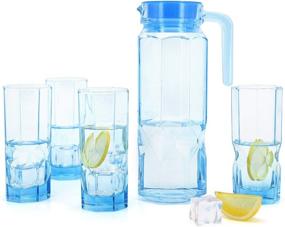 img 4 attached to 🍹 Ice-Blue Glass Pitcher and Glasses Set - Perfect for Homemade Ice Tea & Juice or Lemonade, Beer Beverage Party Carafe with Cups, Ideal Gift Drinking Cups Set - 5 PCS
